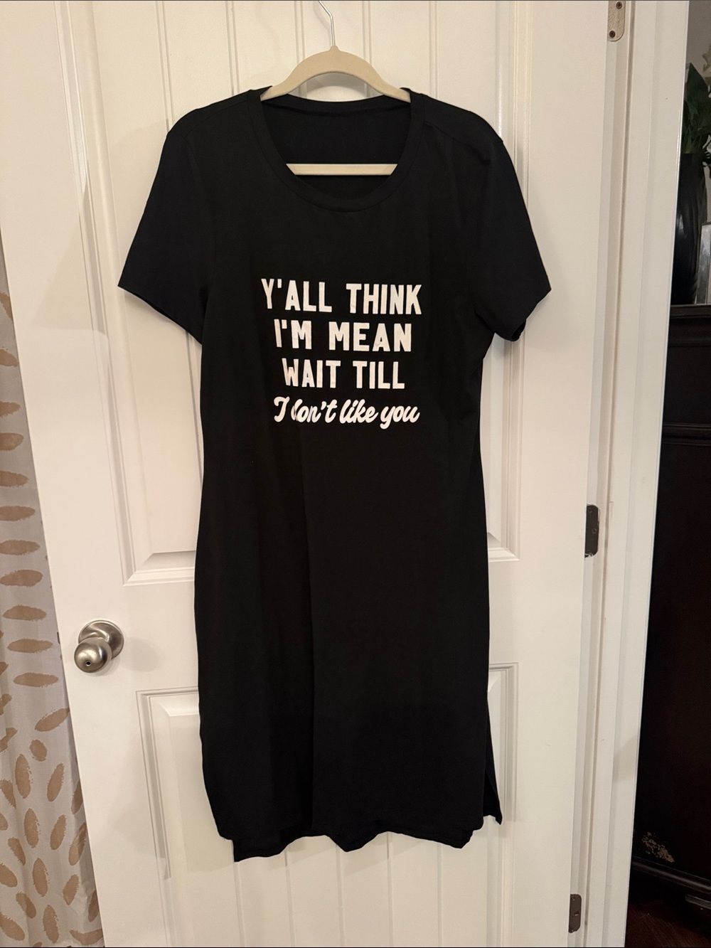 SHEIN Black Midi Tee Dress with White Slogan